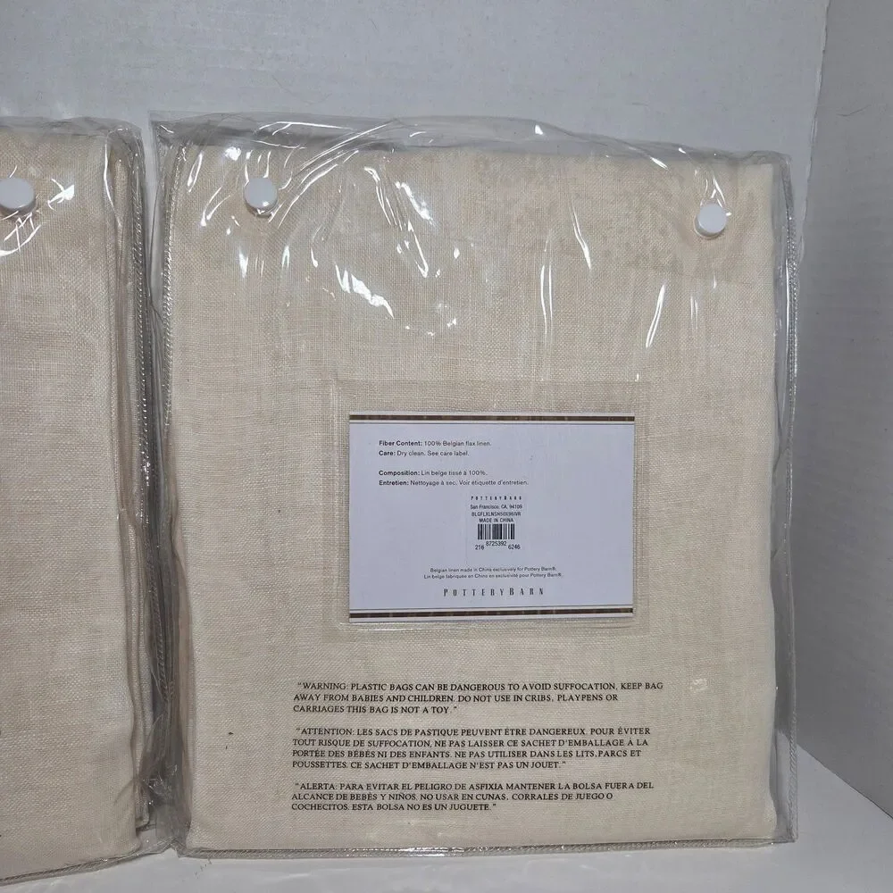 NEW 2 Pottery Barn Foundations Belgian Flax Linen Sheer Drape 50